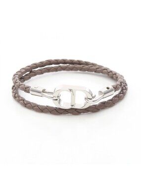 Dior Bracelet CD Icon Braid Leather Double Brown Stainless Steel